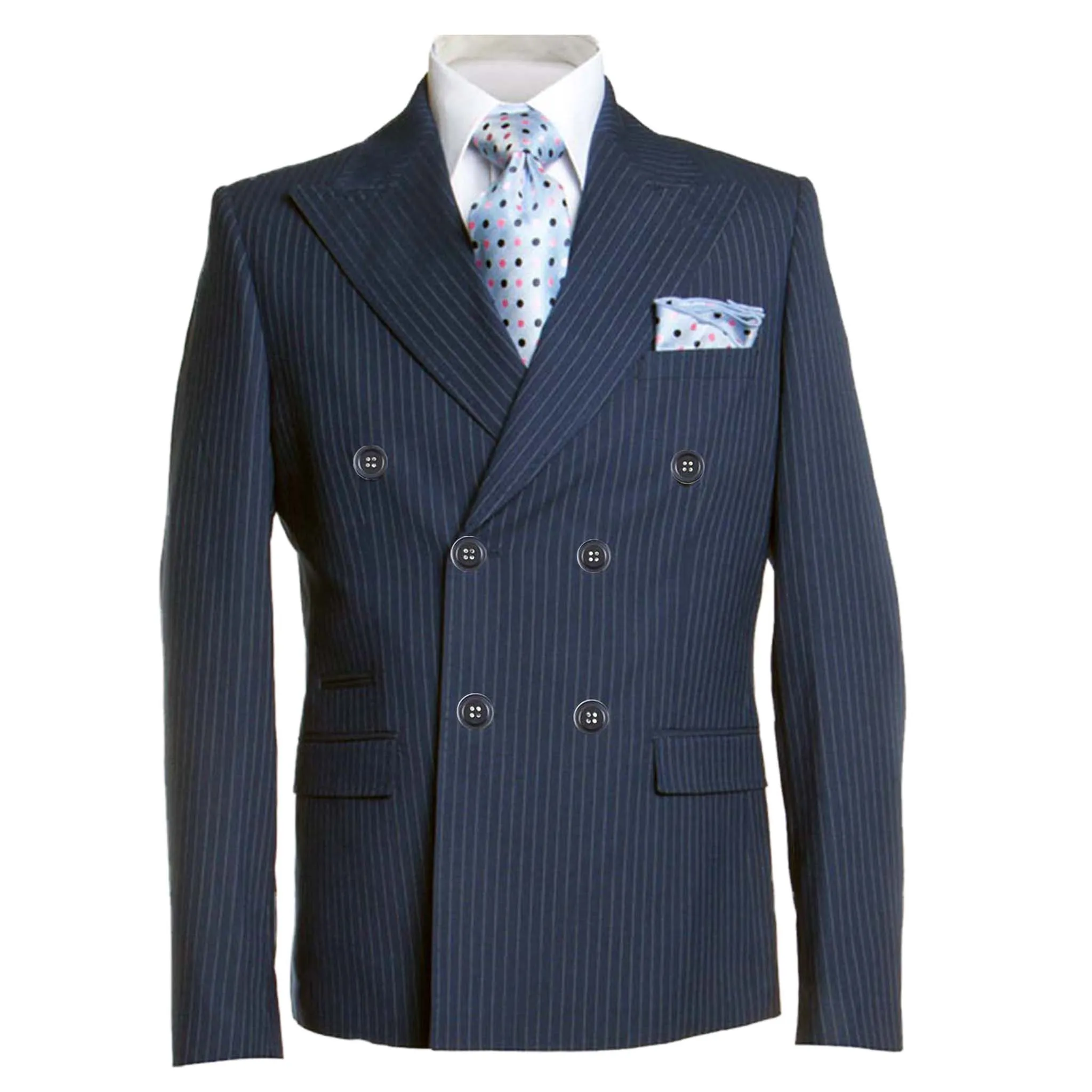 Navy Slim Fit Pinstripe D.B. Suit