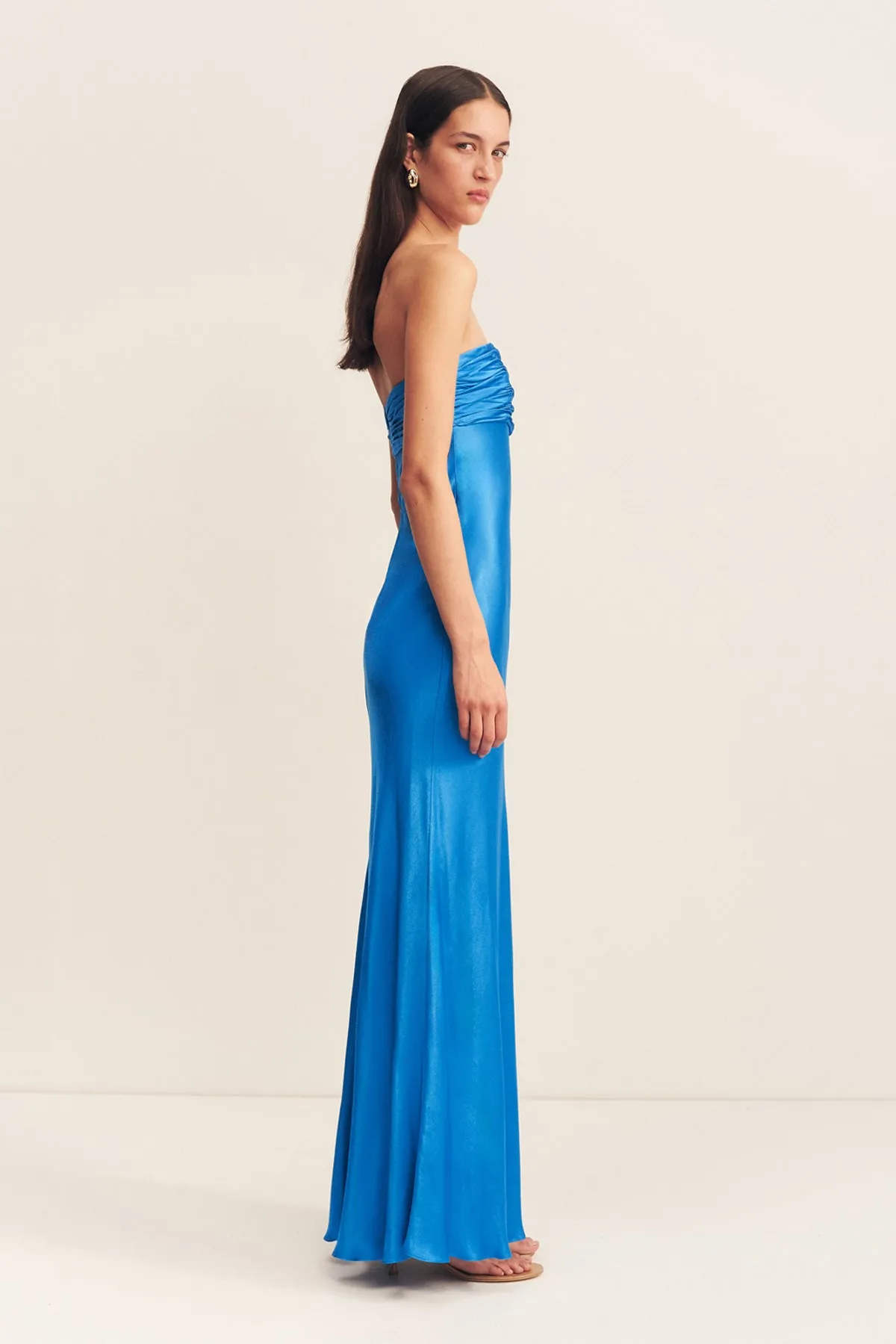 NORA STRAPLESS RUCHED BODICE MAXI DRESS - AQUA