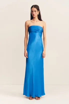 NORA STRAPLESS RUCHED BODICE MAXI DRESS - AQUA