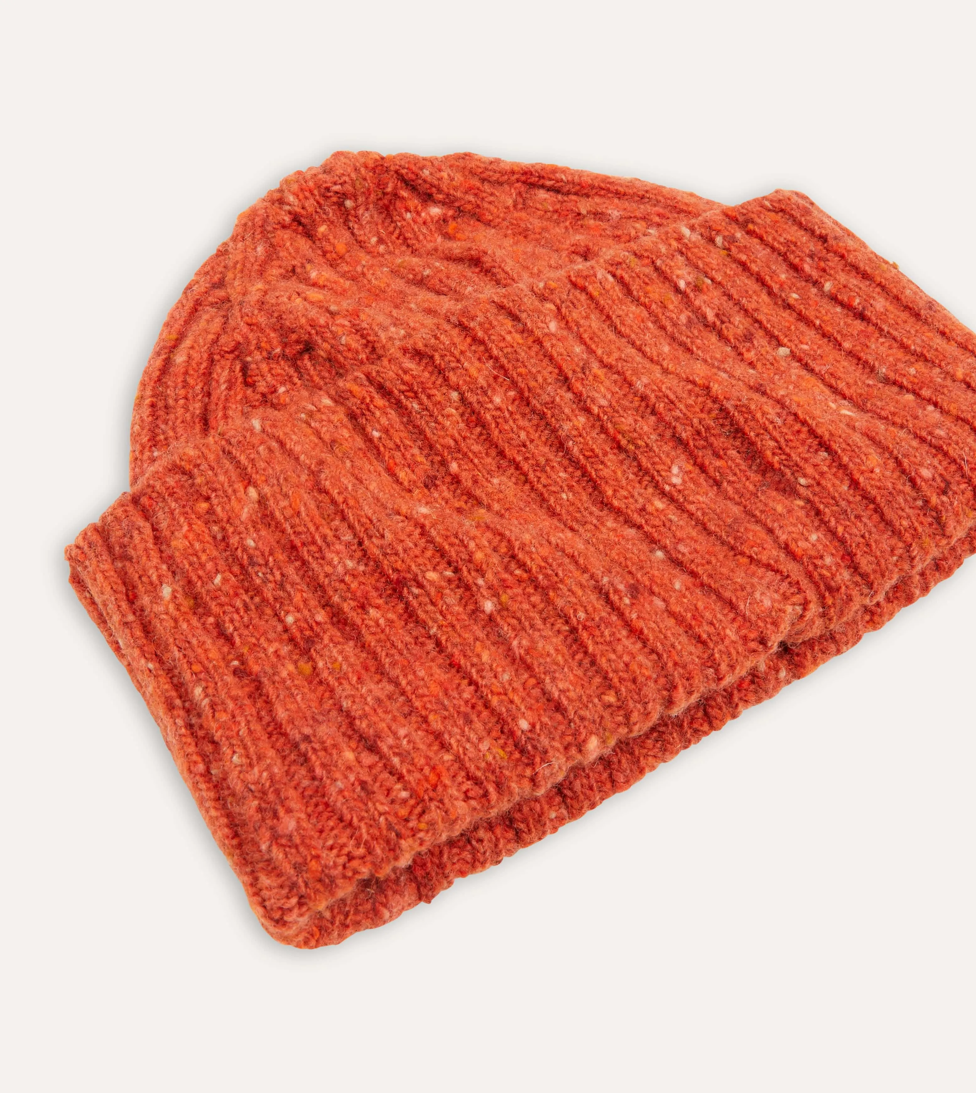 Orange Ribbed Merino Donegal Knit Cap