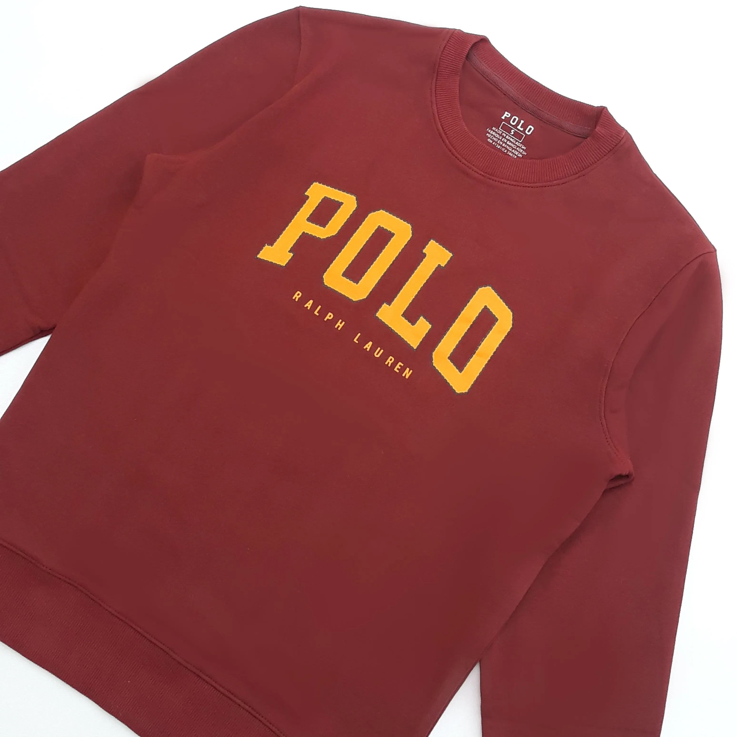 PL - Men 'Burgundy' Polo Printed Crew Neck Terry Sweatshirt PL264