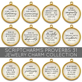 Proverbs 31 Woman - Set of 12 Scripture Charms for Jewelry Making, 16 or 20mm, Gold