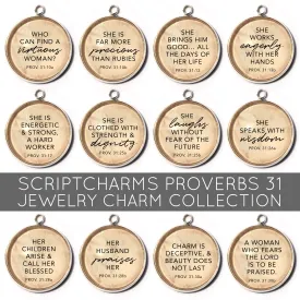 Proverbs 31 Woman - Set of 12 Scripture Charms for Jewelry Making, 16 or 20mm, Silver