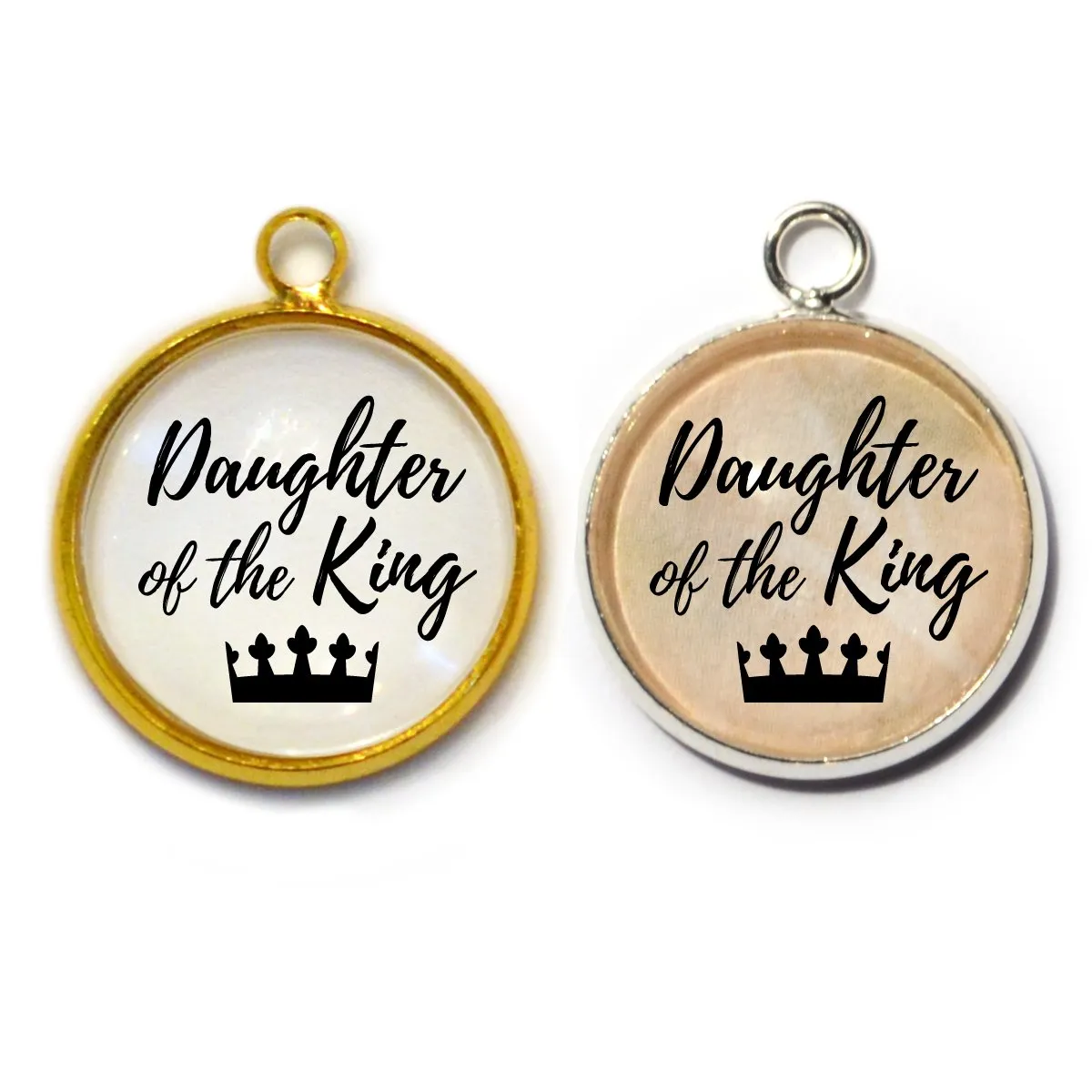 "Daughter of the King" Christian Charm for Jewelry Making, 16 or 20mm, Silver, Gold