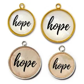 "Hope" Glass Charm for Jewelry Making, 16 or 20mm, Silver, Gold