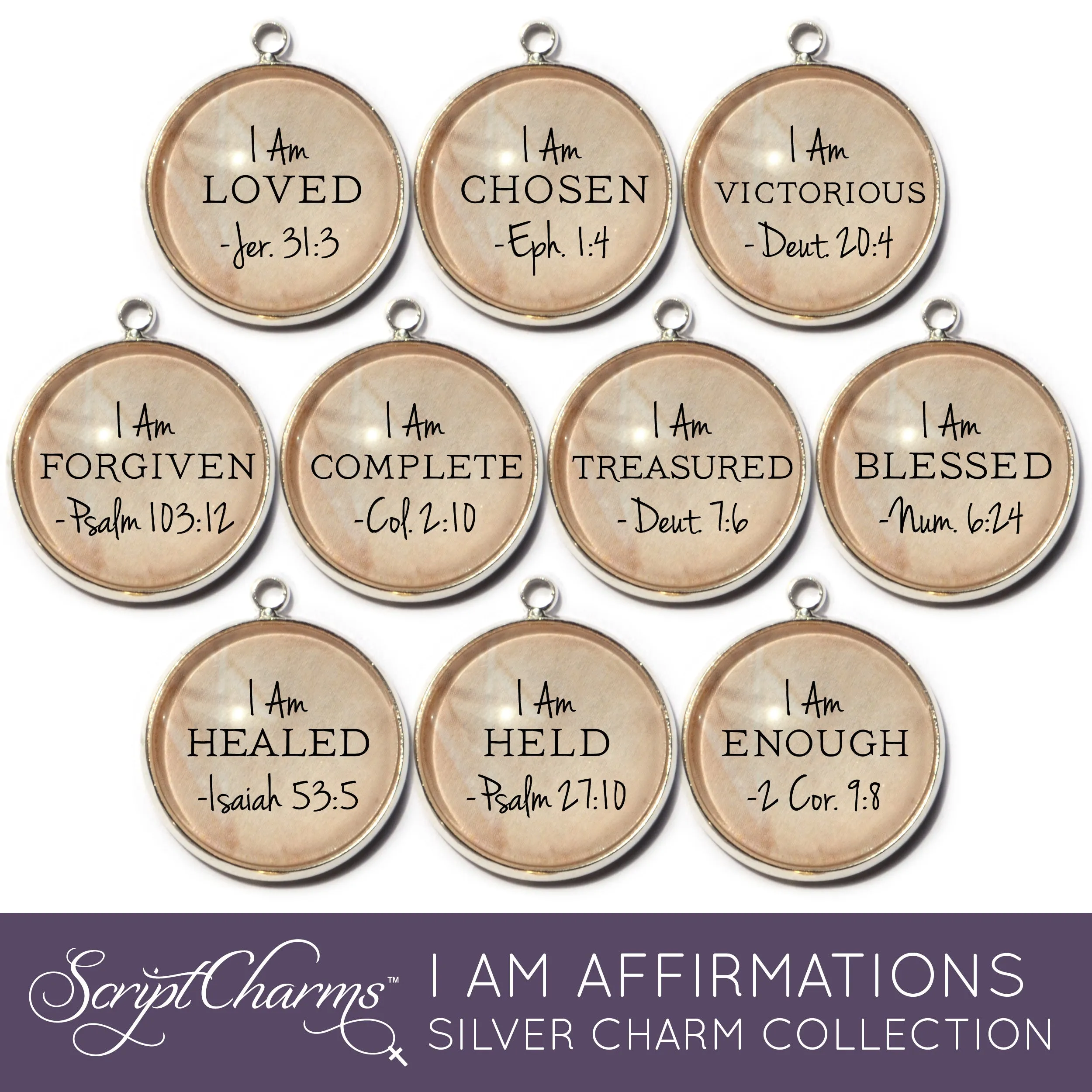 "I AM" Christian Affirmations Charms – Set of 20 Glass Scripture Jewelry Making Charms – Bulk Designer Christian Religious Charms