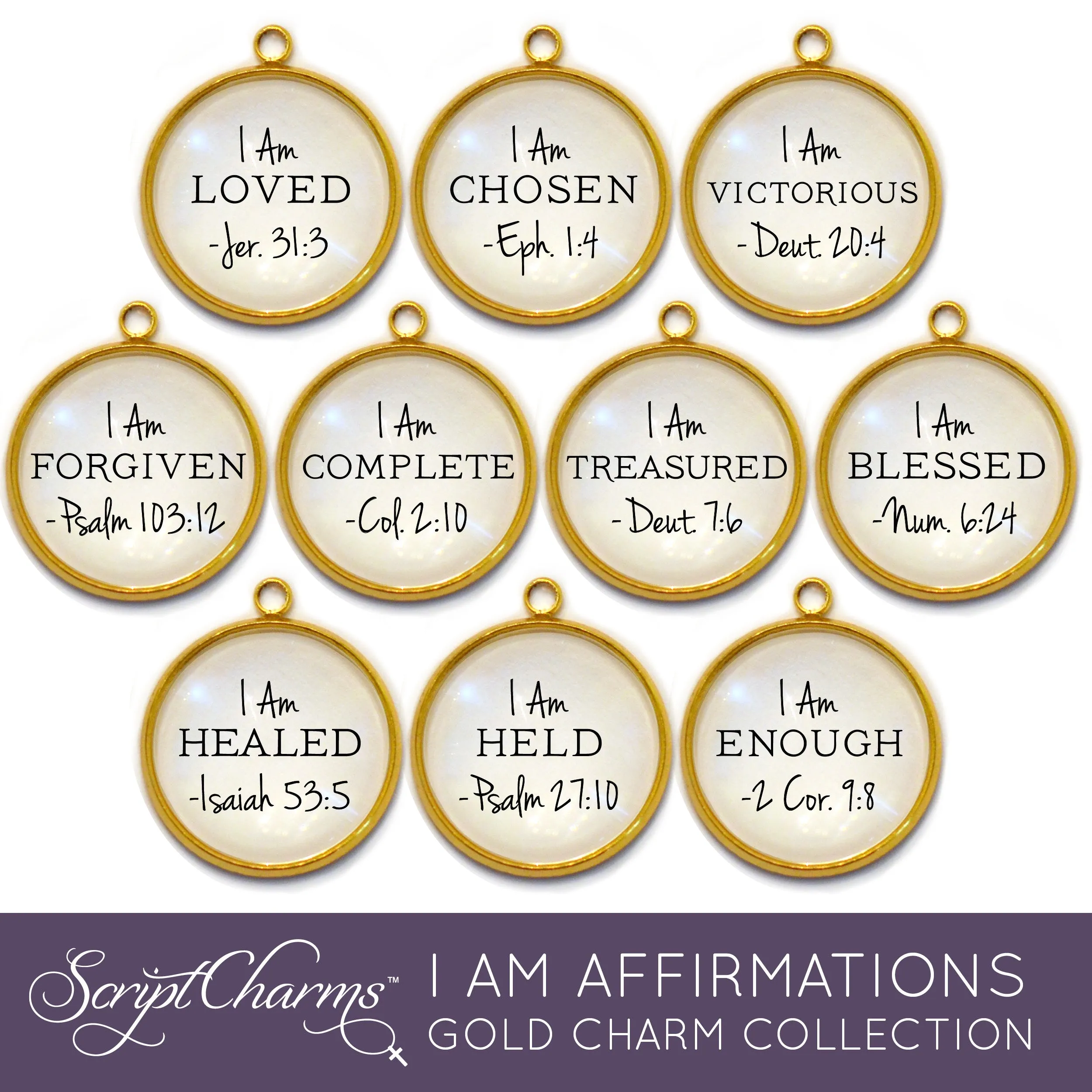 "I AM" Christian Affirmations Charms – Set of 20 Glass Scripture Jewelry Making Charms – Bulk Designer Christian Religious Charms