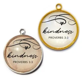 "Kindness" Proverbs 3:3 Scripture Charm for Jewelry Making, 20mm, Silver, Gold