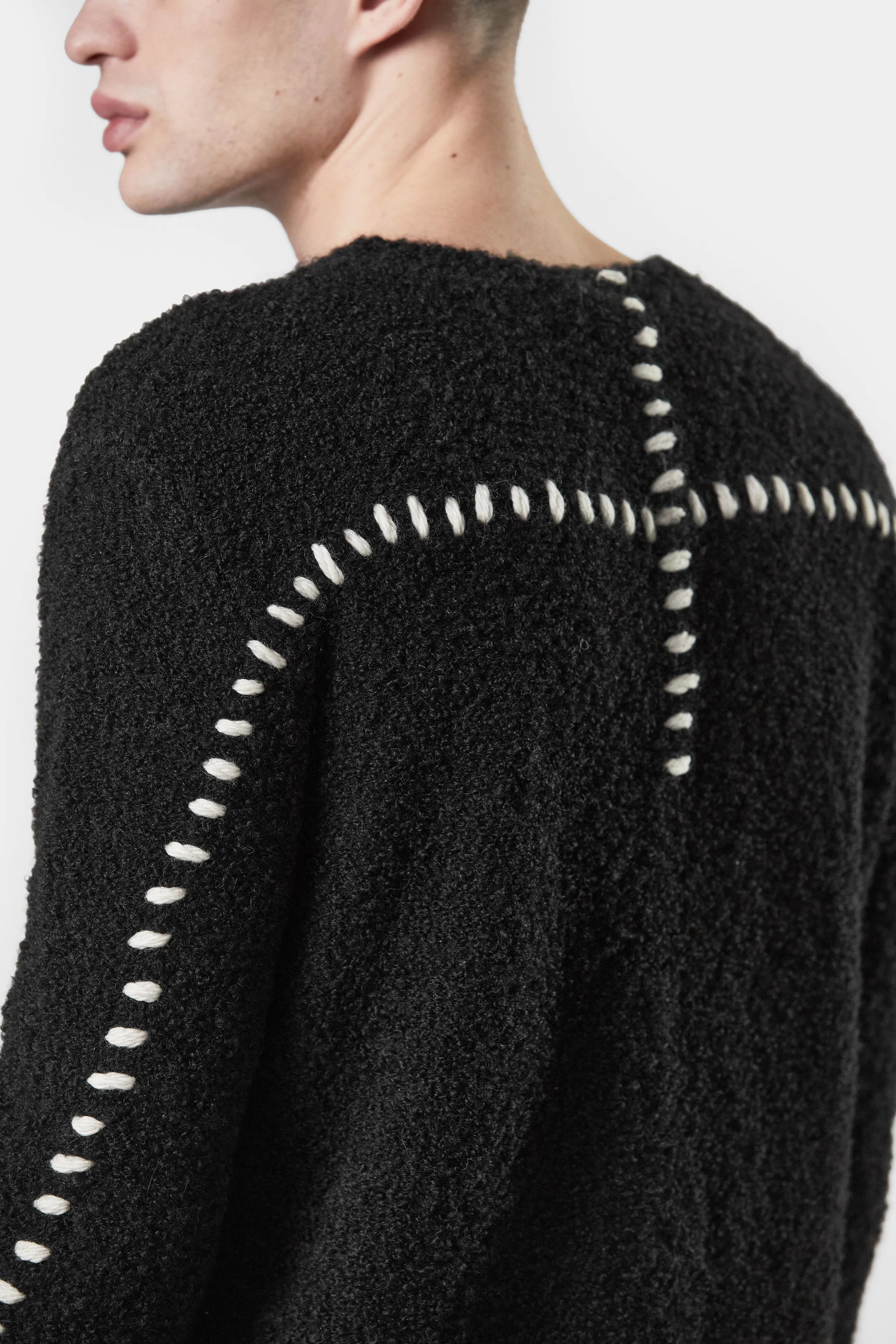 Scars-stitch alpaca knit crewneck sweater