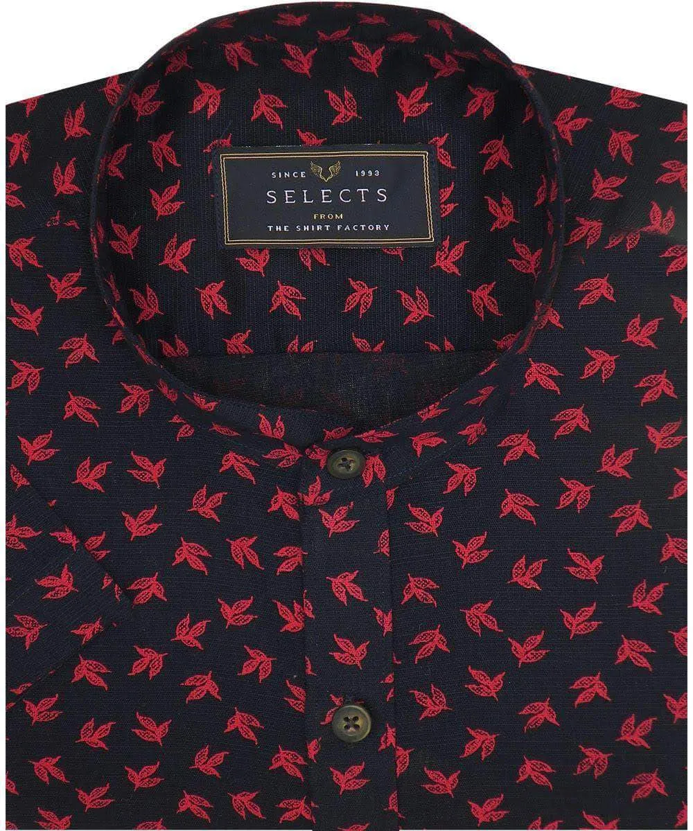 Selects Cotton Printed Shirt Linen Finish with Mandarin Collar - Black (0566-MAN)