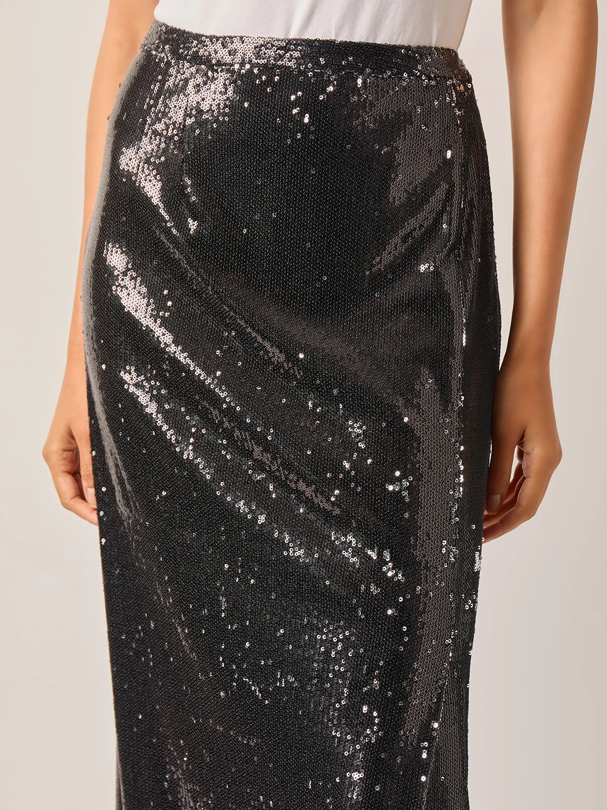 Sequin Novelty Woven Straight Maxi Skirt