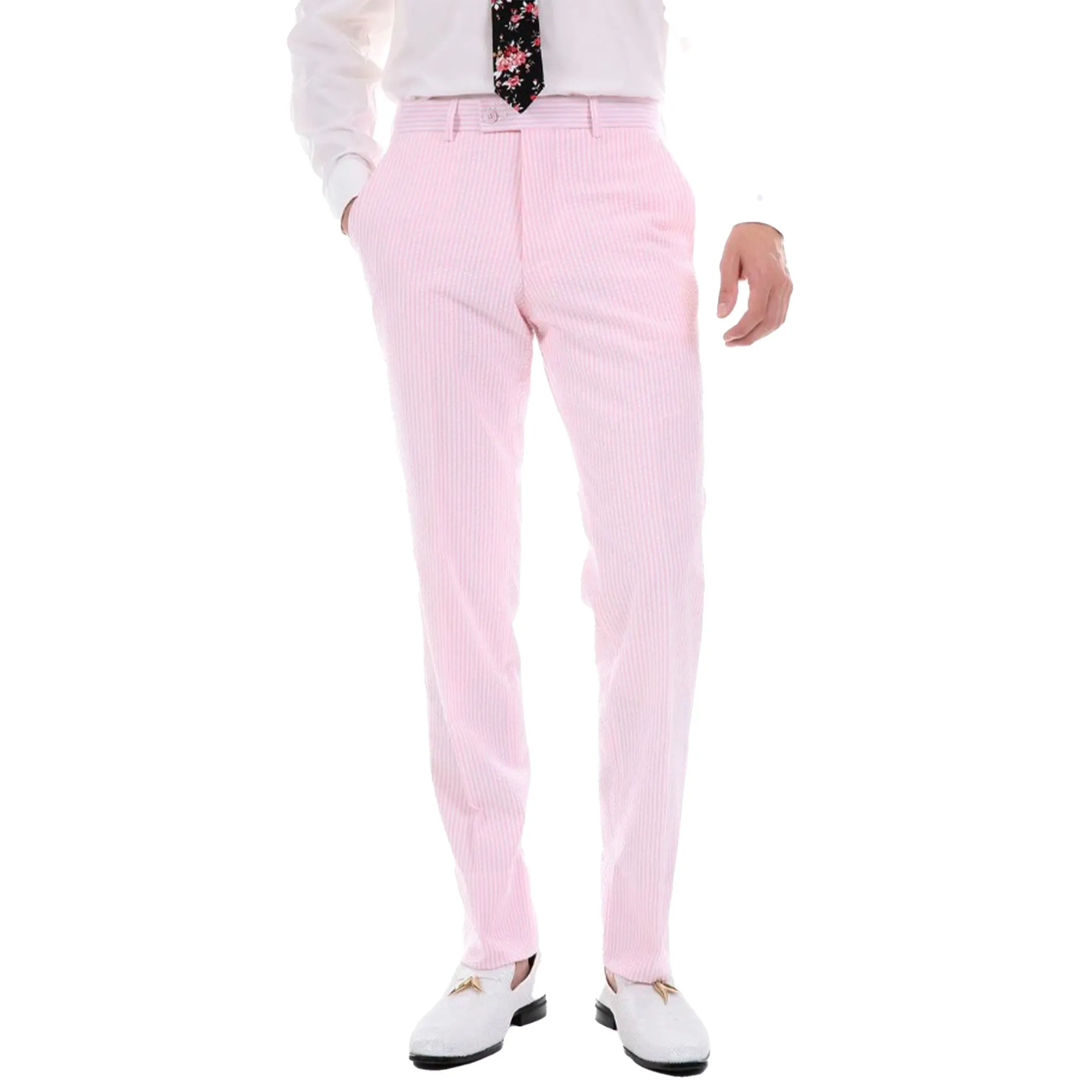 Slim Fit Pink Seersucker Suit