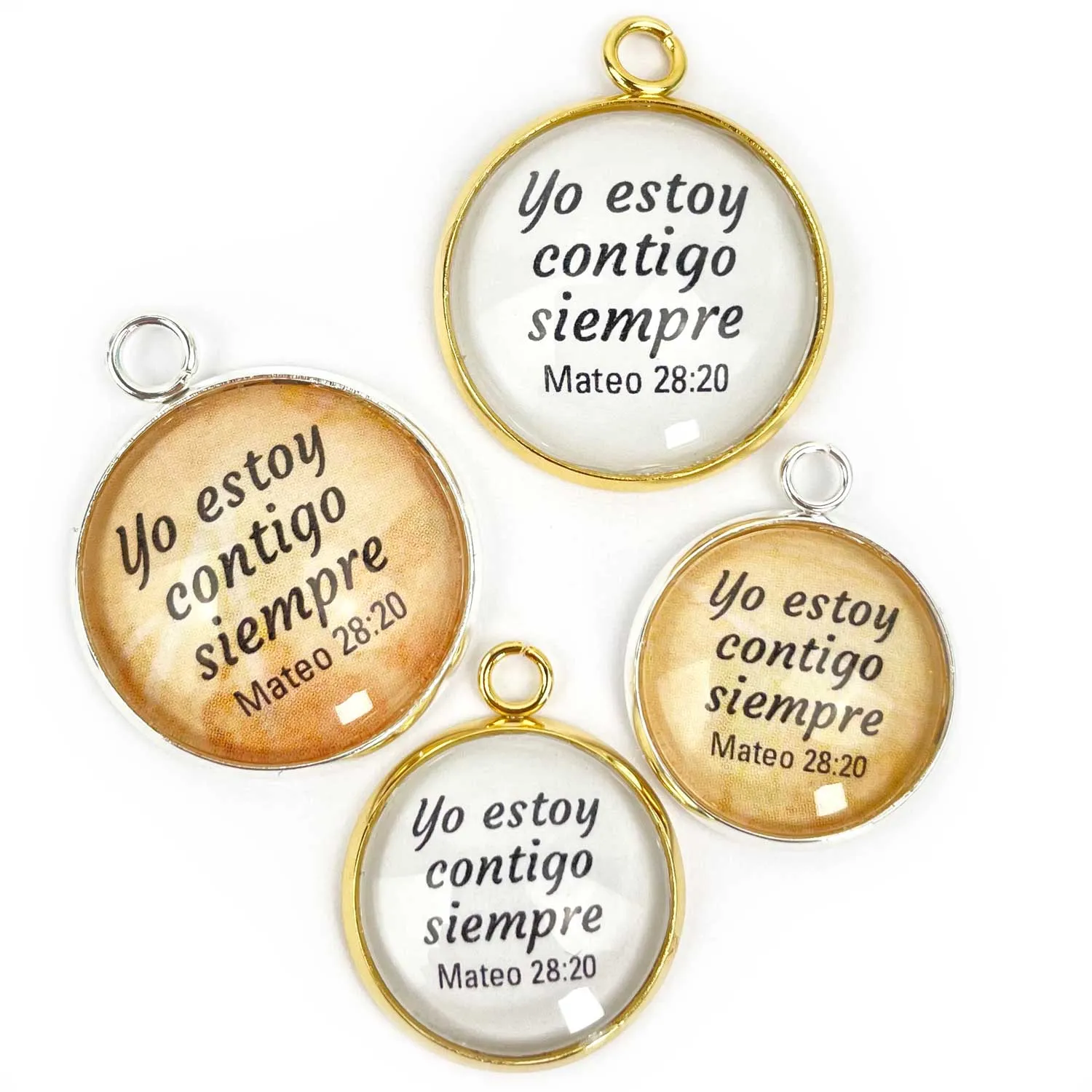 Spanish Scripture Charms – Set of 6 Religious Charms for Jewelry Making – 16 or 20mm, Silver, Gold – Bulk Christian Jewelry Charms