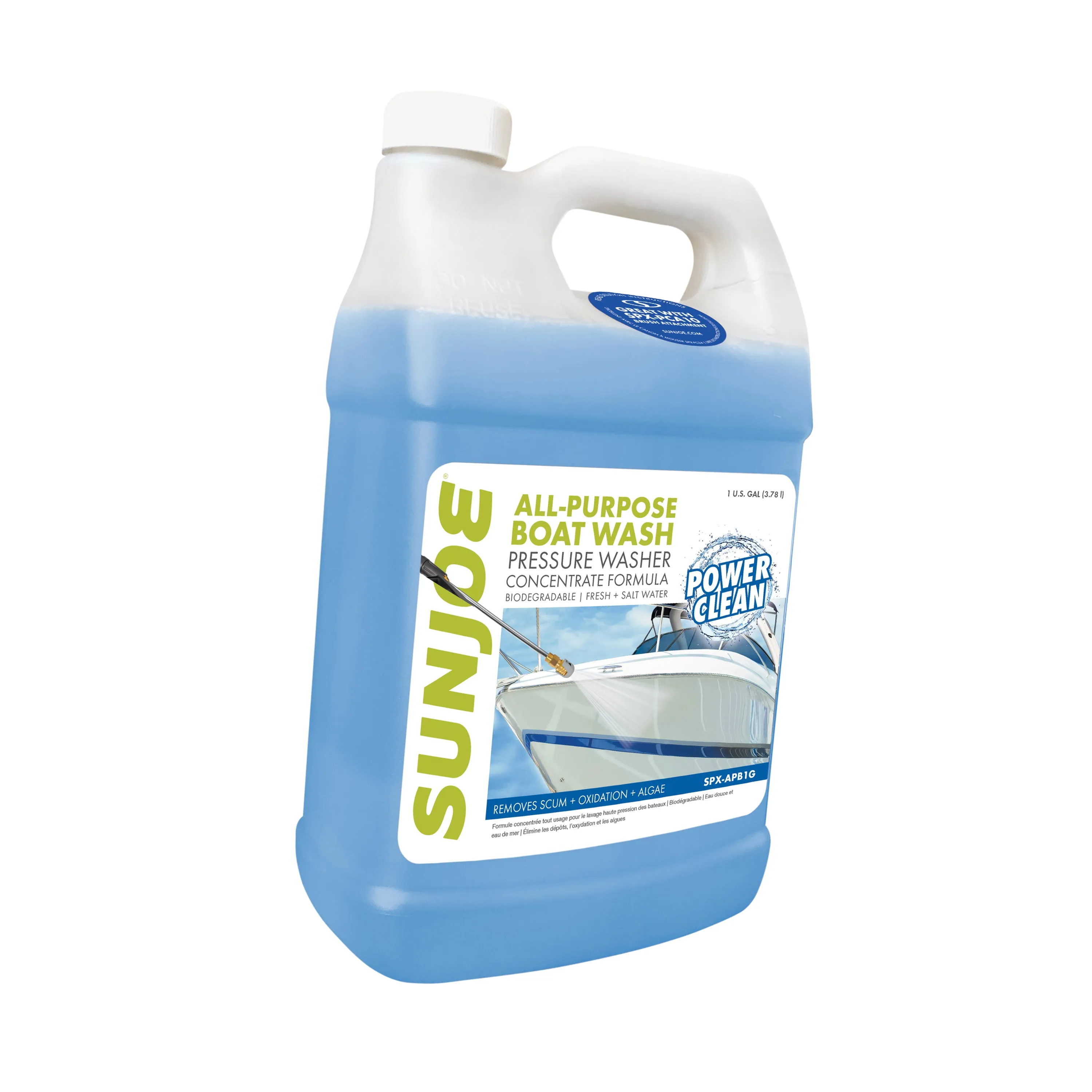 Sun Joe SPX-APBW1G All Purpose Boat Wash for Pressure Washer | Safe for Fiberglass, Wood, Metal, and More | 1 Gallon