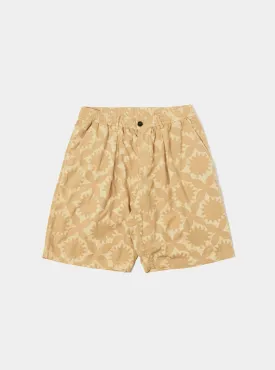 Universal Works Pleated Track Short in Sand Over Dyed Sun Print