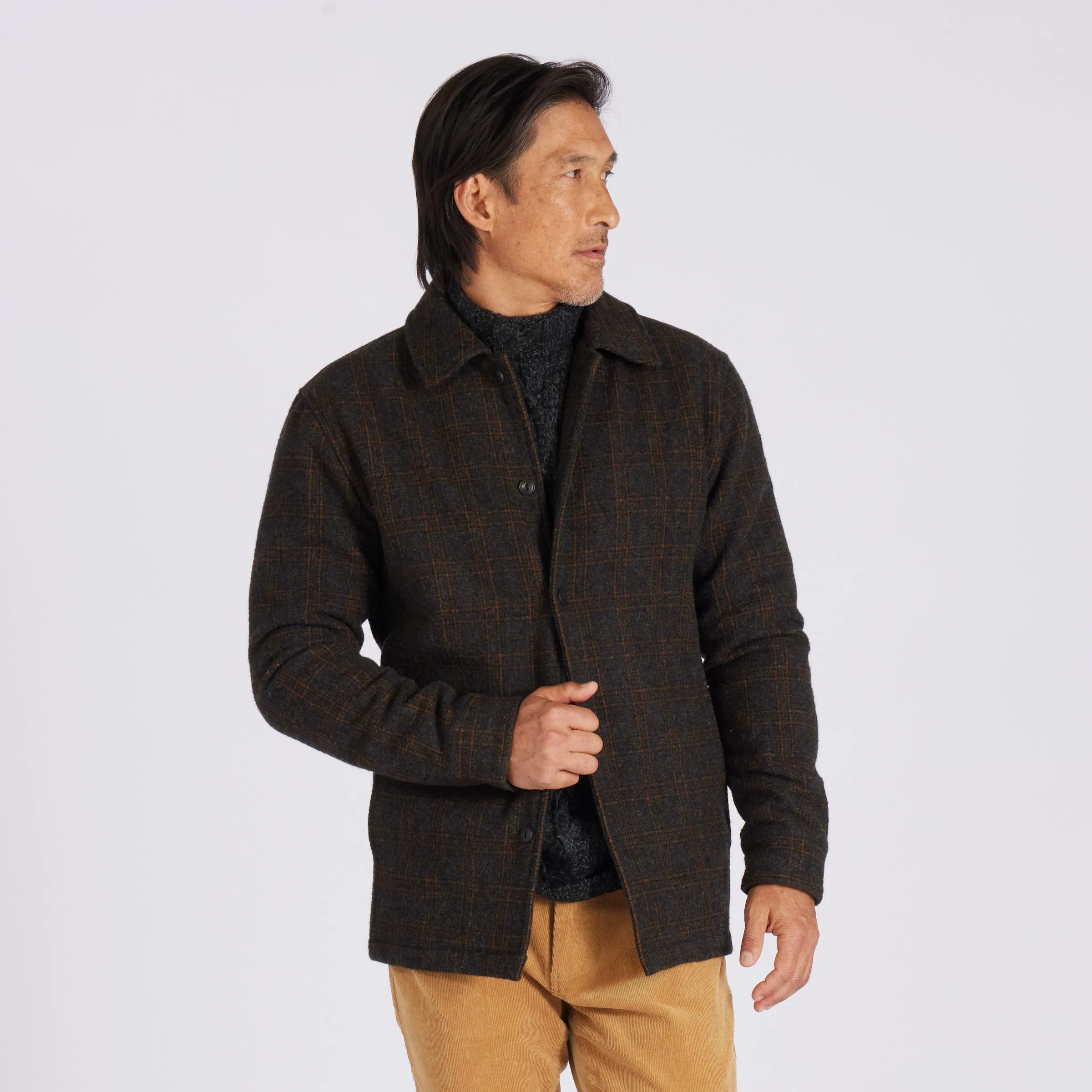 Watson Wool Car Coat - Heather Charcoal Brown