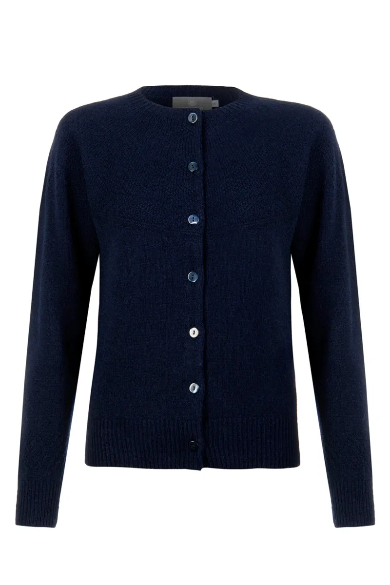 Womens Geelong Superfine Lambswool Gansey Cardigan - Navy