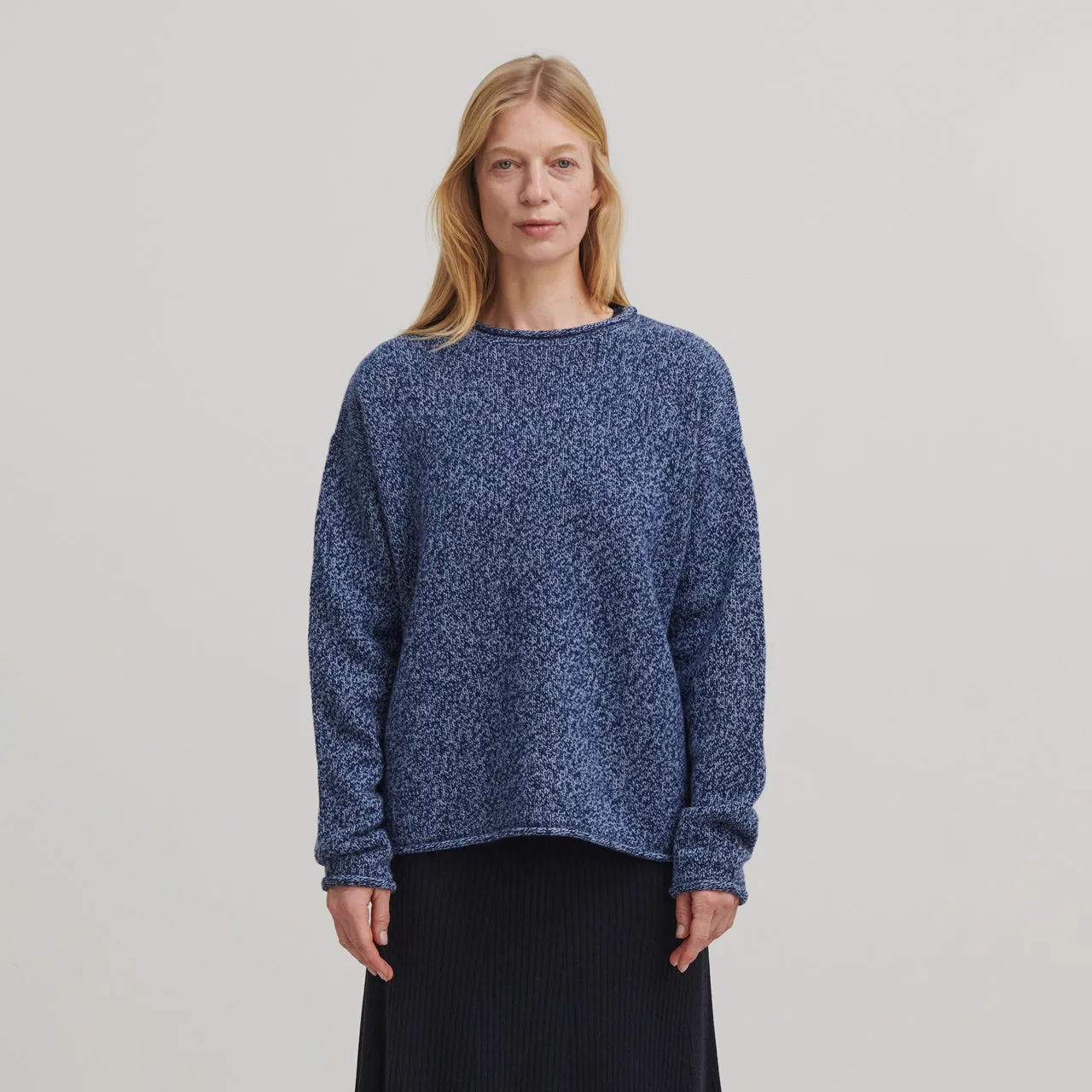 Women's Melange Sweater - 100% Lambswool - Royal/Sky Blue (S, M, L)