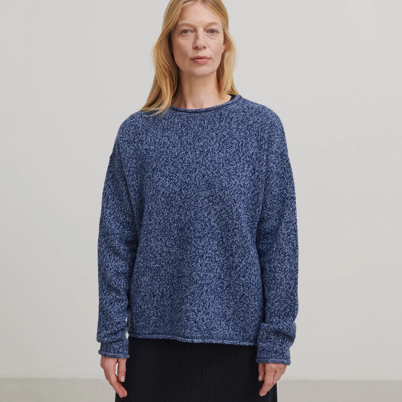 Women's Melange Sweater - 100% Lambswool - Royal/Sky Blue (S, M, L)