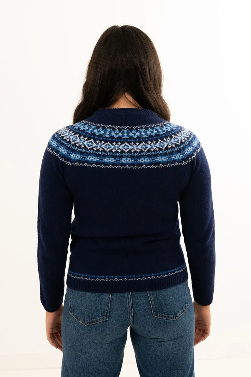 Womens soft lambswool fair isle jumper Cairngorm yoke - Navy