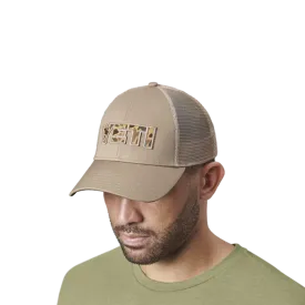 Yeti Camo Logo Badge Trucker Hat Khaki